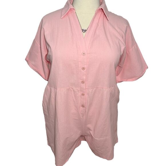NWT Deepself Boutique Pink Button Front Linen‎ Romper/Shortie -- 2XL - Picture 3 of 12